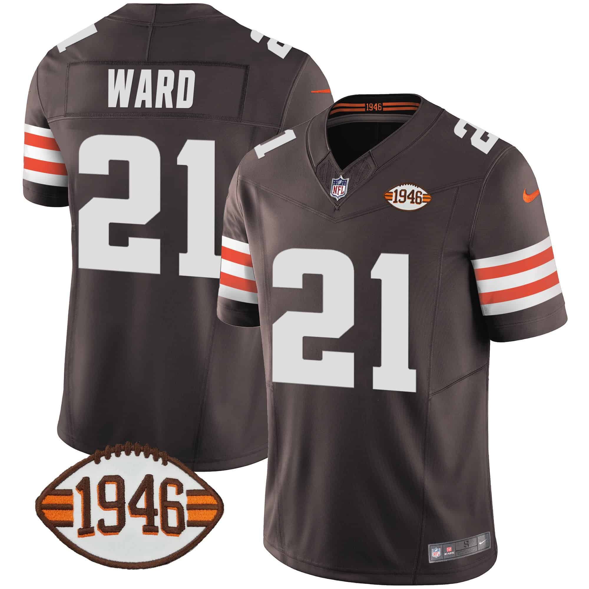 Men Cleveland Browns #21 Ward Brown 1946 75th Anniversary Patch 2024 Nike NFL Jersey style 1